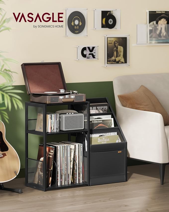 VASAGLE Record Player Stand, 3-Tier Side Table, Vinyl Record Storage up to 140 - Image 2