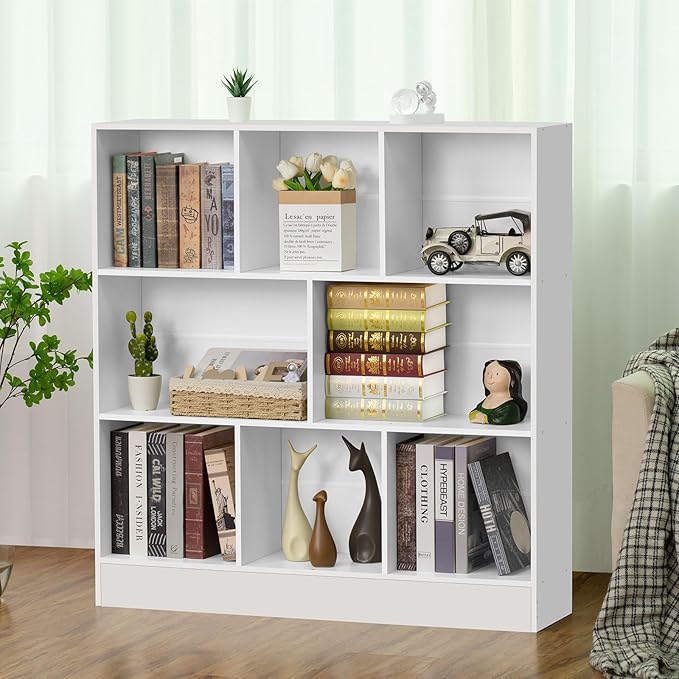 YAHARBO 3 Tier Bookshelf, Wide Kids Horizontal Bookcase, 8 Cube Blue Book Shelf - Image 7