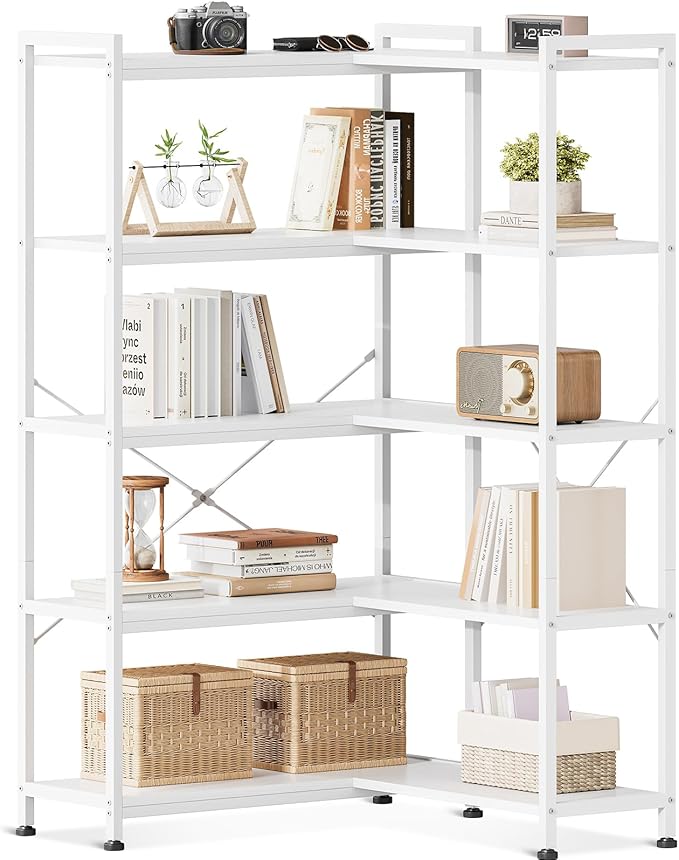 Casaottima Corner Bookshelf 5 Tier, 57 Inches Reversible Book Shelf by Casaottima