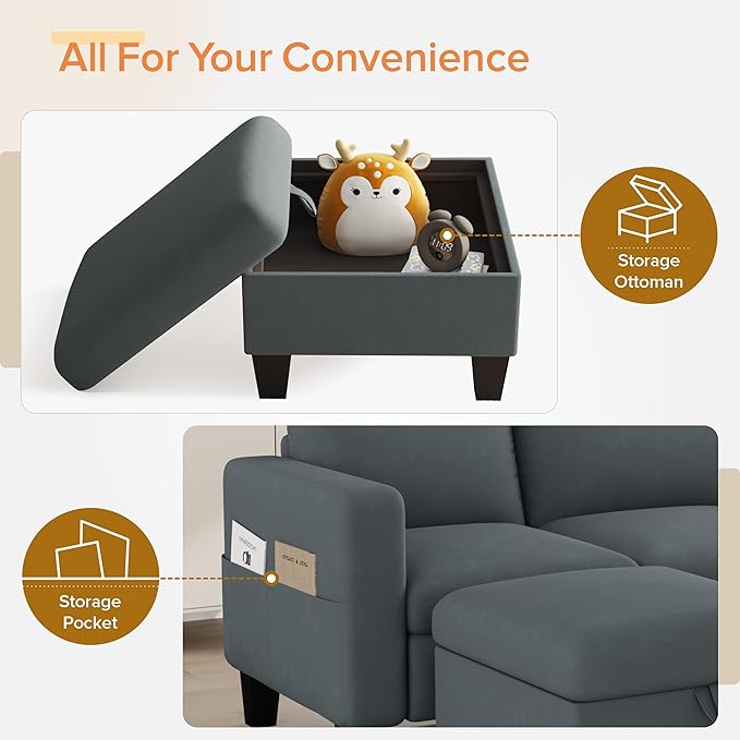 ZeeFu Convertible Sectional Sofa Couch, Classic 3 Seat L-Shaped Sofa - Image 7