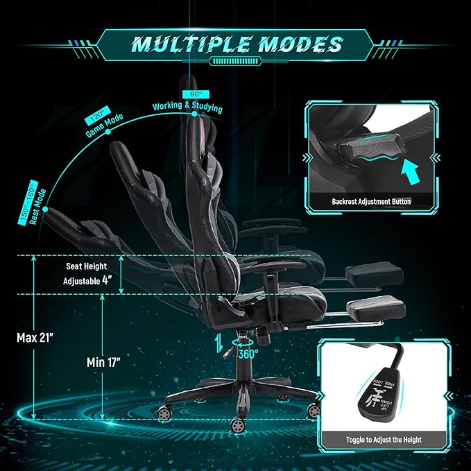 AA Products Gaming Chair Ergonomic High Back Computer Racing Chair Adjustable - Image 3