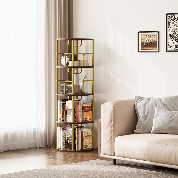 4 Tier Rotating Bookshelf, 360 Display Spinning Corner Bookshelf, Space Saving - Image 8