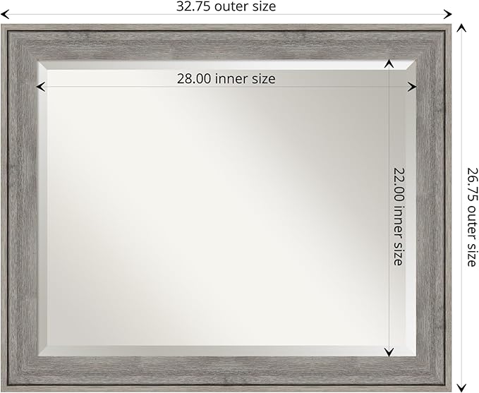 Amanti Art Grey Wall Mirror 27x33 Regis Barnwood Grey Rectangle Bathroom Mirror - Image 4