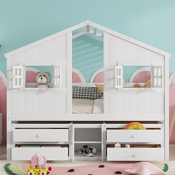 KEIKI Full Size Wooden House-Shaped Loft Bed by Unknown