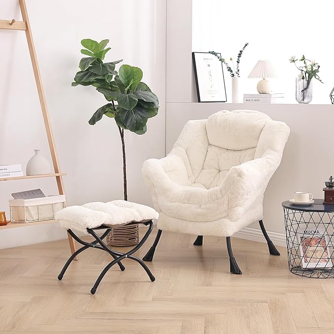 LITA Lazy Chair with Ottoman, Modern Accent Leisure Upholstered Sofa Chair - Image 4