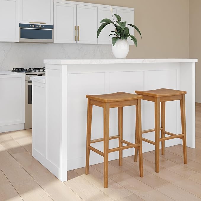 Plank+Beam Smythe Bar Stool, Sturdy Wood Modern Kitchen Bar Height Stool - Image 2