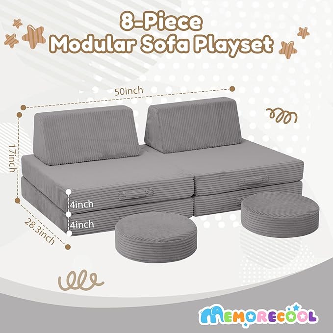 MeMoreCool Kids Couch for Playroom, Corduroy Convertible Toddler Couch - Image 2