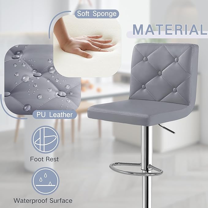 VECELO Adjustable Bar Stools Set of 2, Bar Height Stools - Image 4