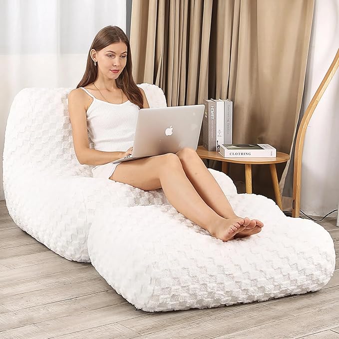 Bean Bag Chair with Footstool, Comfy Reading Sofa Chair by LOVMOC