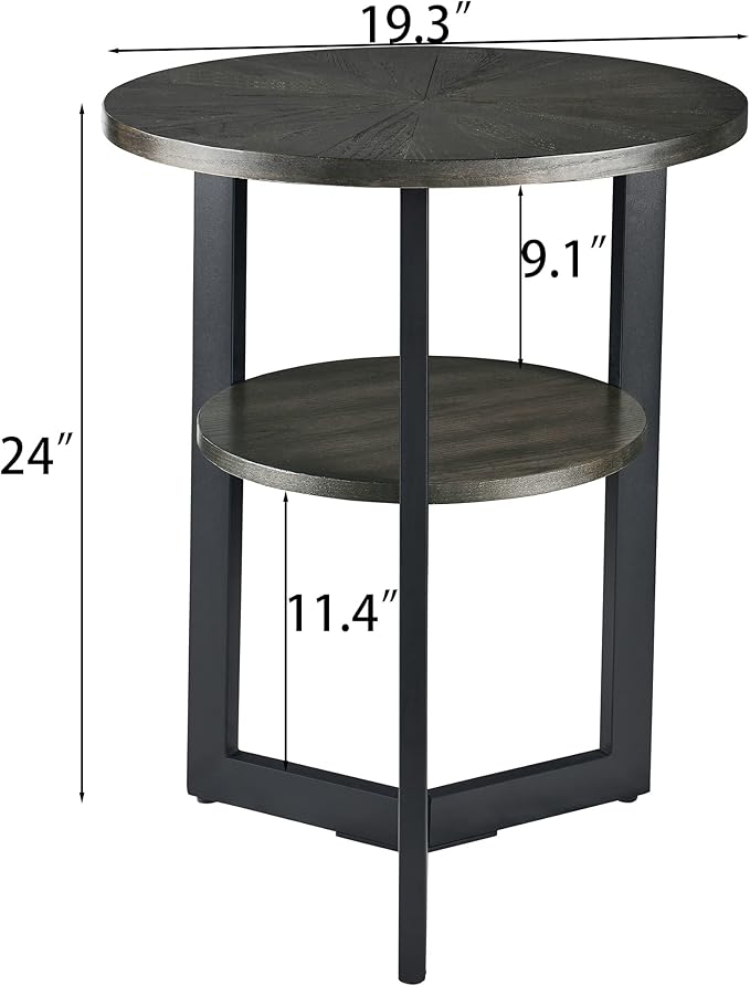 LEEMTORIG Round Side Table, 2-Tier End Table Nightstand - Image 2