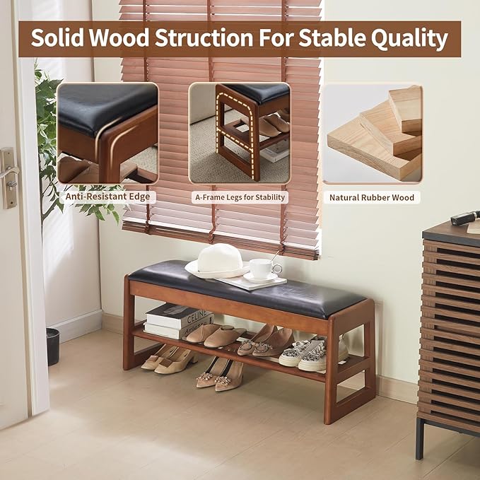 Shoe Rack Bench with Storage-Wood Shoe Bench - Image 4