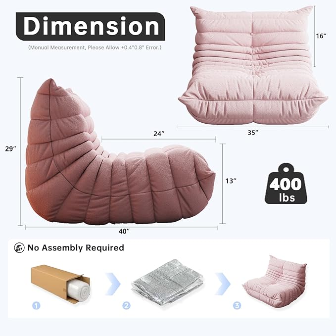 Bean Bag Chairs for Adults, BeanBag Reading Chair Memory Foam Couch, Floor - Image 2
