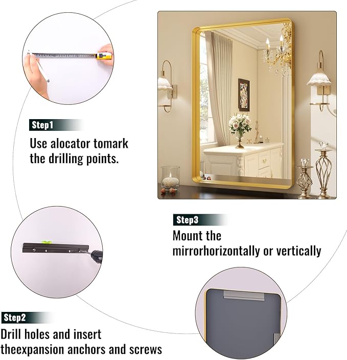 30 x 22 Inch Gold Bathroom Mirror - Image 6
