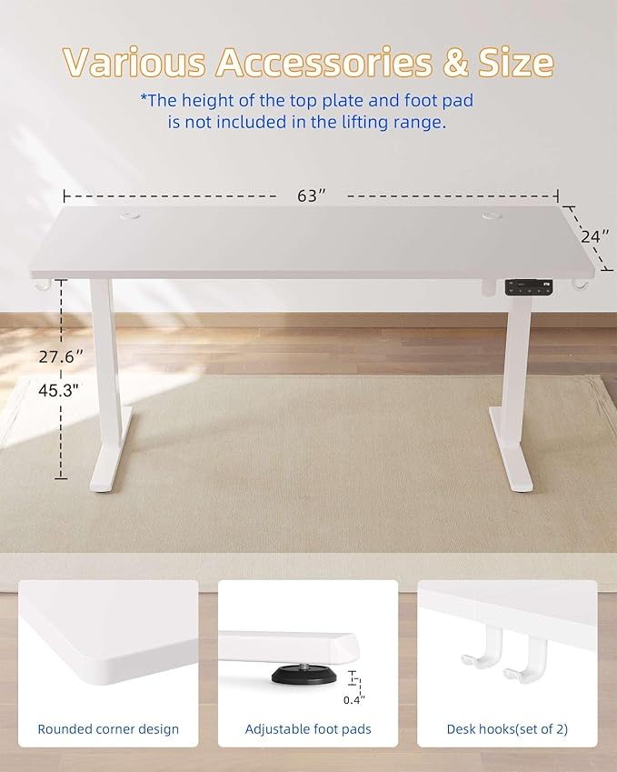 YIHAYO Electric Standing Desk, 63 x 24 Inches Stand Up Desk - Image 3