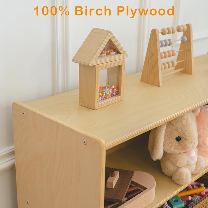 Kids Bookshelf and Toy Storage Shelf, Wooden Montessori Bookshelf, 2-Tier Toy - Image 4