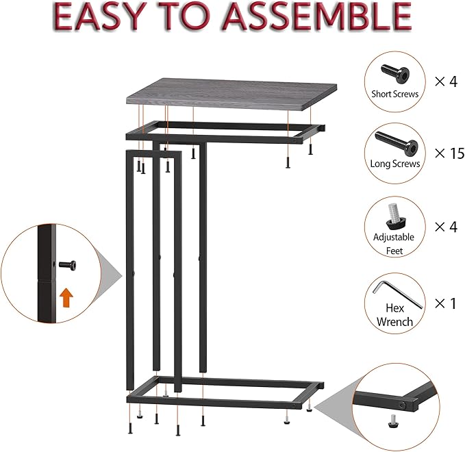 Yusong Small C Shaped End Table, Slim Narrow Couch Side Tables Slide Under Sofa - Image 7