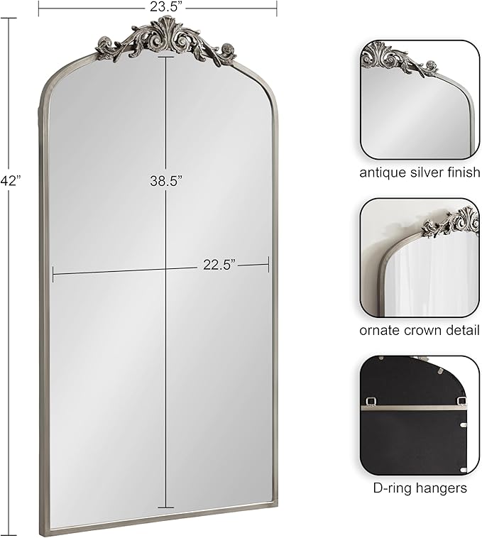 Kate and Laurel Arendahl Glam Arched Tall Panel Mirror; 24 x 42; Silver; - Image 2
