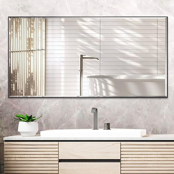 24x40 Inch Black Mirror with Beveled Trim, Aluminum Frame Bathroom Vanity Mirror by LEDLUX