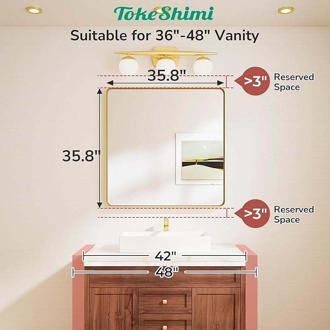 TokeShimi 36x36 Matte Black Bathroom Mirror, Bathroom Vanity Mirror Square - Image 2