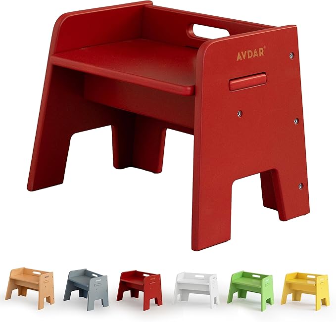 Wooden Step Stool for Kids, 14” One Step Stool for Toddlers, Heavy Duty Non-tip by AVDAR