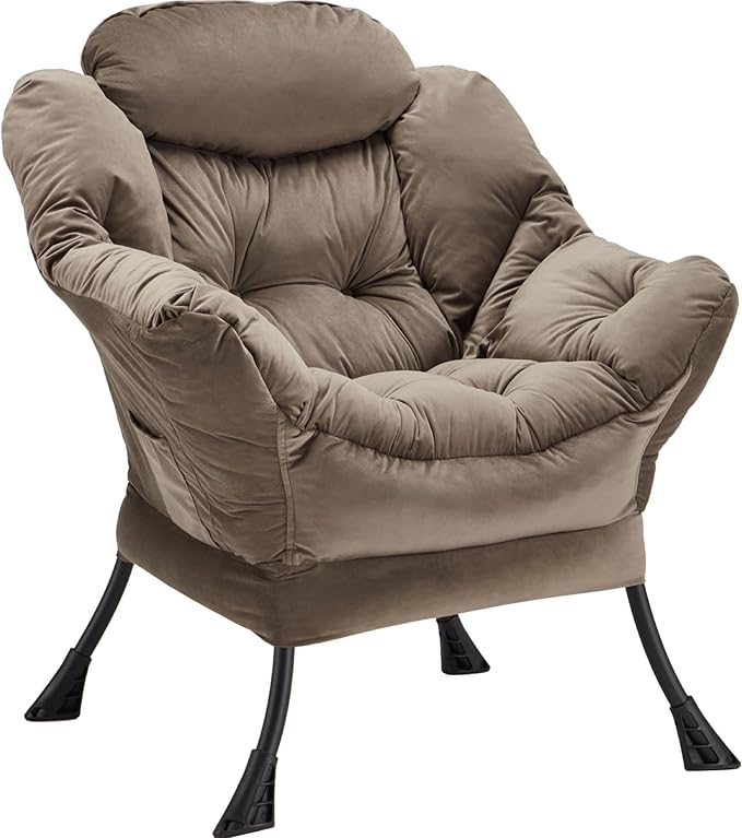 Lazy Chair Thick Padded, Comfy Velvet Accent Lounge Chair by Youtanic
