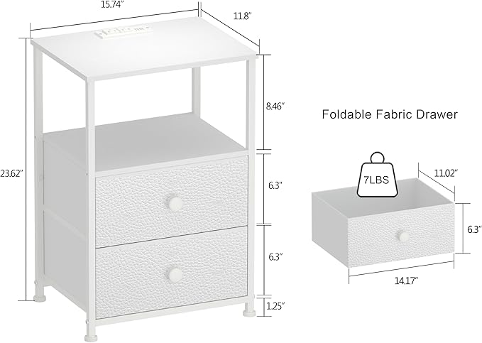 Tohomeor Nightstand with Charging Station LED Light End Table Bedroom Bed Side - Image 2