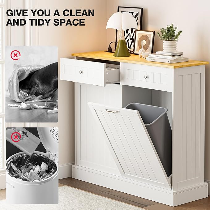 GAZHOME 20 Gallon Double Tilt Out Wooden Trash Cabinet - Image 6