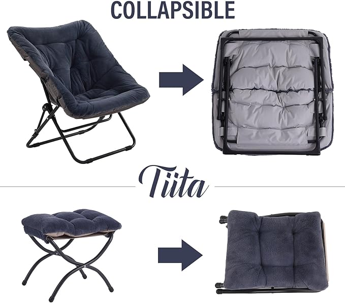 Tiita Folded Chair with Ottoman, Soft Faux Fur Oversized Folding Accent Chair - Image 5