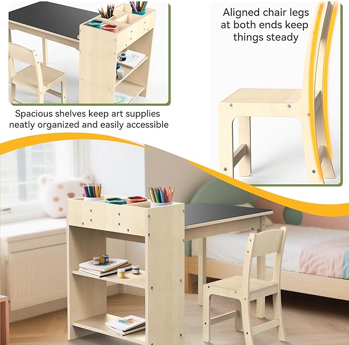 Kids Art Table and Chair Set, Sturdy Beech Wood Study Desk - Image 4