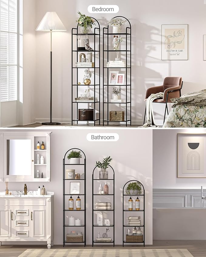 Bookcase Bookshelf, Tempered Glass Bookshelves, Slim Shelving Unit - Image 6