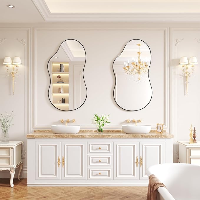 WEER Irregular Wall Mirror, 20x36 inch Black Asymmetrical Mirror Wall Mounted - Image 2