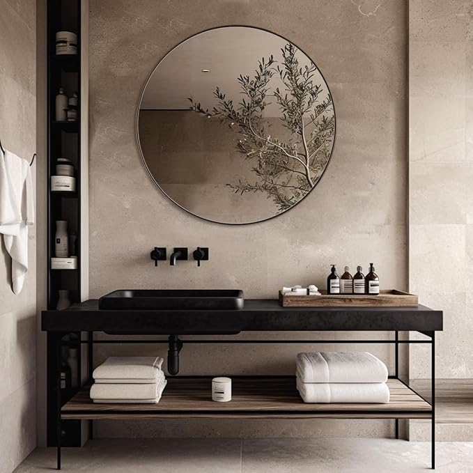 ANDY STAR Round Wall Mirror, 30 Inches Brushed Bronze Bathroom Mirror, Modern - Image 8