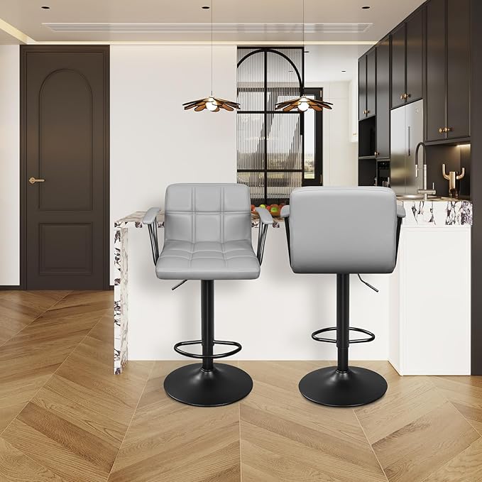 Bar Stools Set of 2, Armrest Adjustable Swivel Barstools - Image 7