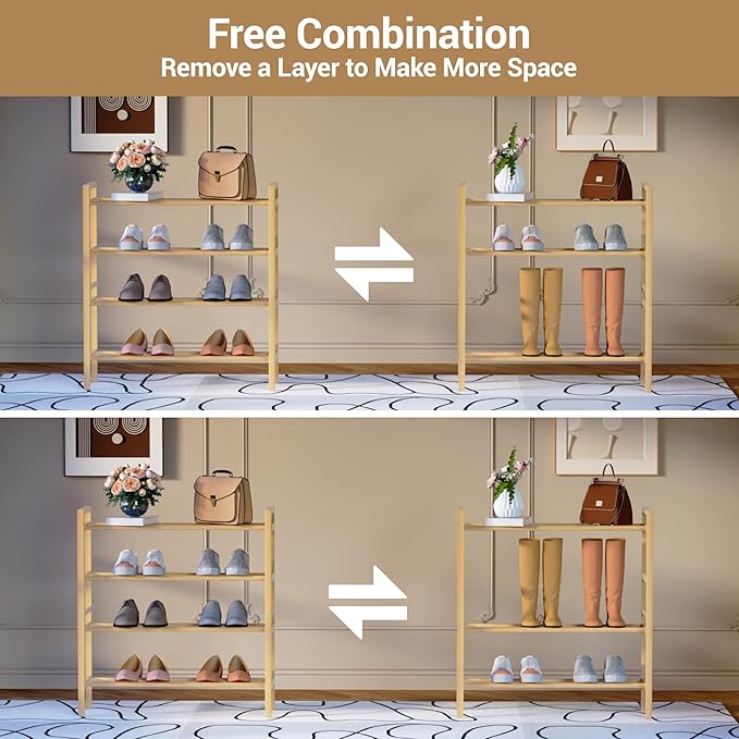 Haddockway Bamboo Shoe Rack for Closet, Free Standing Shoe Organizer - Image 7