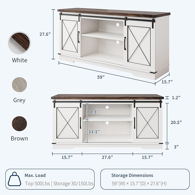 GarveeHome Farmhouse TV Stand for TV up to 65 Inches and Entertainment Center - Image 2
