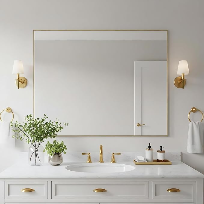 30x40 Inch Brass Bathroom Mirror - Image 2