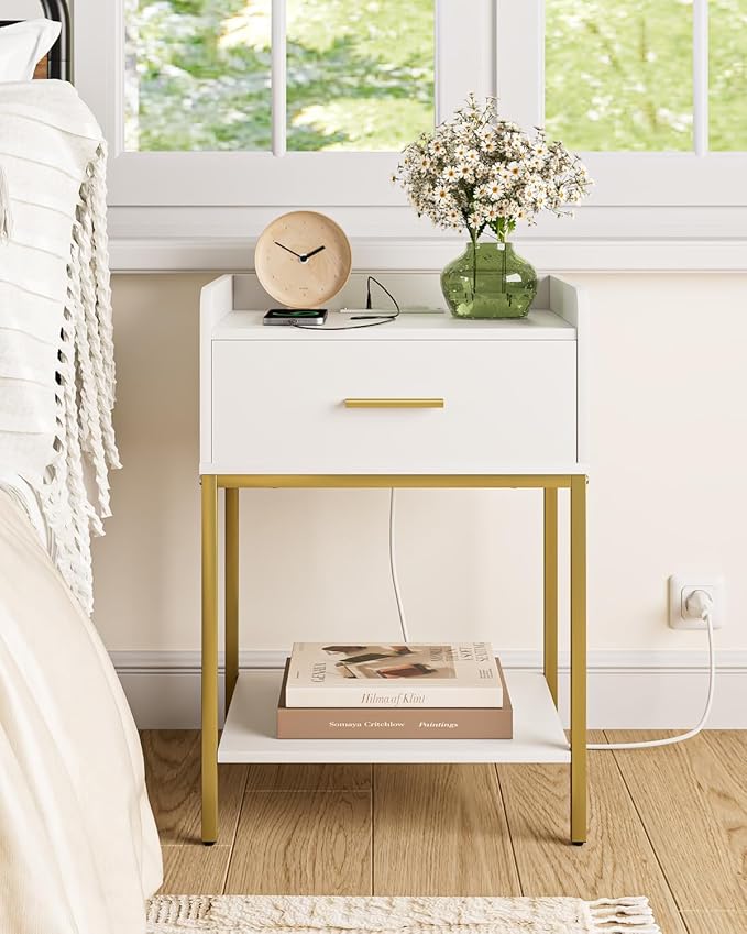 Nightstand with Charging Station, 3-Tier Bedside Table - Image 6