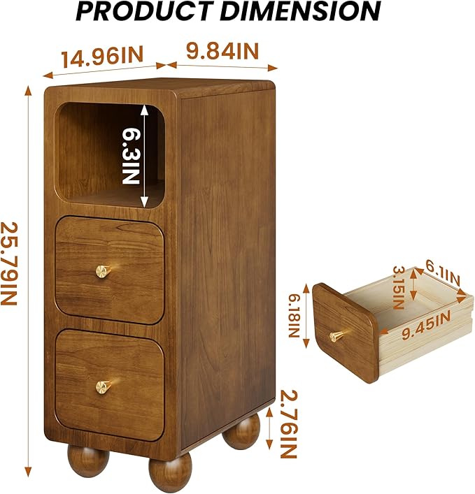 Small Nightstand, Narrow Tall Beside Table - Image 2