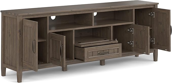 SIMPLIHOME Lev SOLID WOOD 72 Inch Wide Contemporary TV Media Stand in Smoky - Image 4