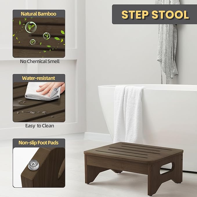 Wooden Step Stool for Adults & Kids, Non-Slip Rubber Feet, 6.5 Inch High - Image 4