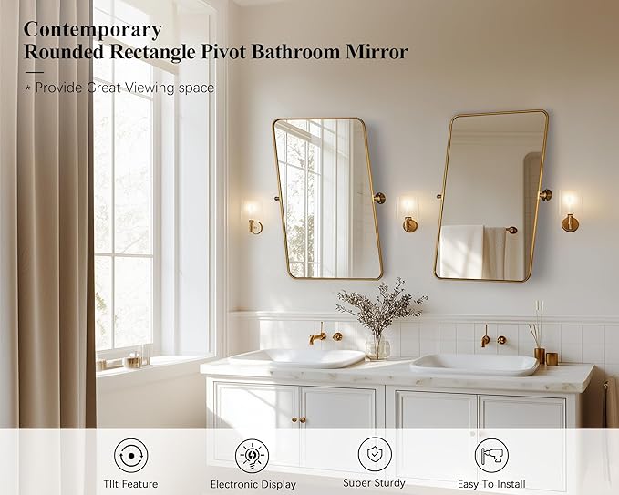 ANDY STAR Gold Pivot Mirror, Farmhouse Rectangle Bathroom Mirror - Image 2