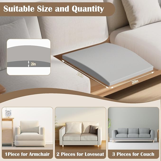 2 Pcs Couch Cushion Support for Sagging Cushion 20" x 20" 40D High Density - Image 2