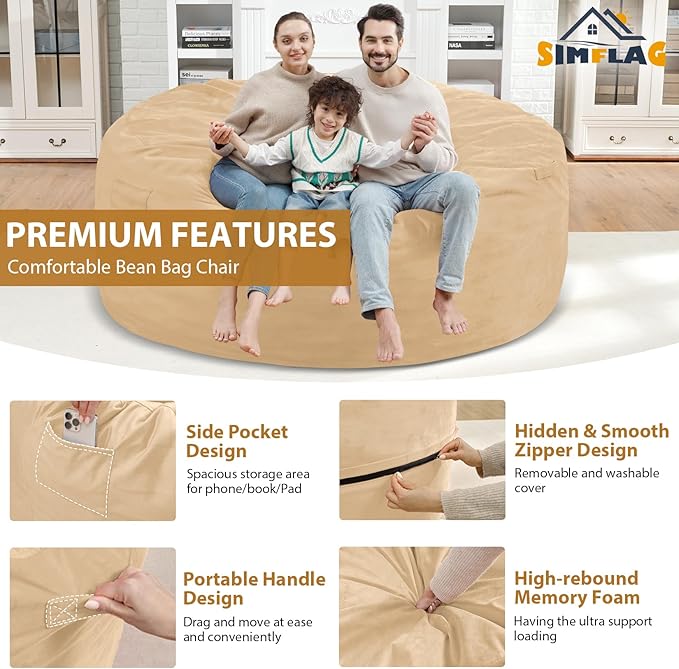6FT Bean Bag Chair, Large Bean Bag Chairs - Image 4