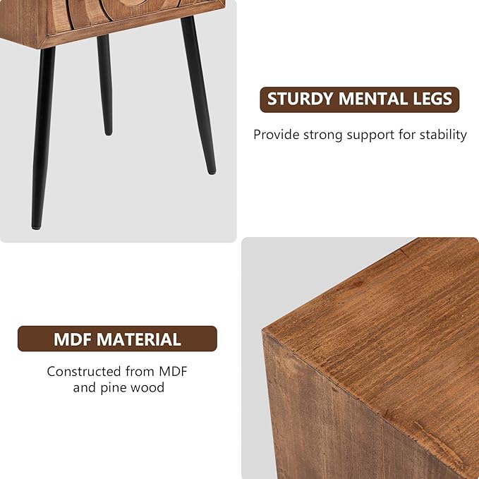 COSIEST End Table, Mid Century Modern Nightstand, Wood Bedside Table, Accent - Image 6