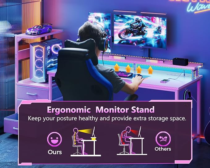 AODK 52 Inch Gaming Desk with USB Charging Ports & LED Light- Reversible - Image 7