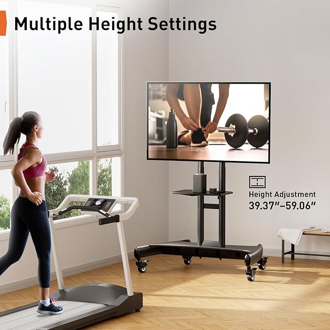 Perlegear Mobile TV Cart for 32-82 Inch Flat/Curved LED/LCD/OLED TVs Rolling TV - Image 2