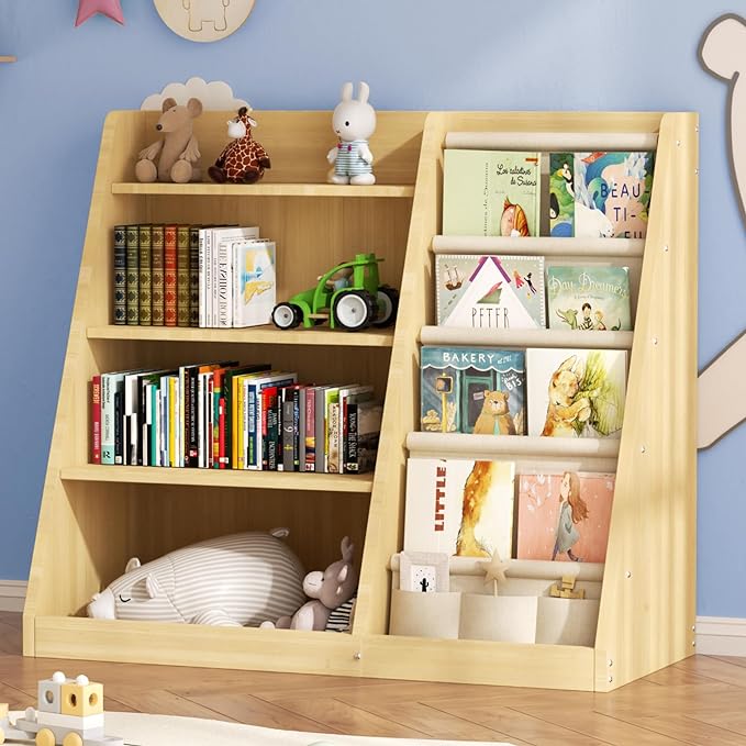 Kids Bookshelf and Toy Storage Organizer, 4 Tier Wooden Kids Book Shelf by EXPERLAM