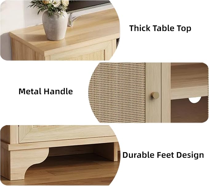 GarveeHome Rattan TV Stand for Living Room, Boho Entertainment Center for 55 - Image 7