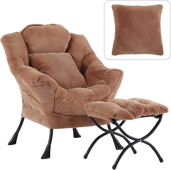 Lazy Chair with Ottoman, Reading Chair with a Pillow, Leisure Sofa Armchair by HomeEastllyHome