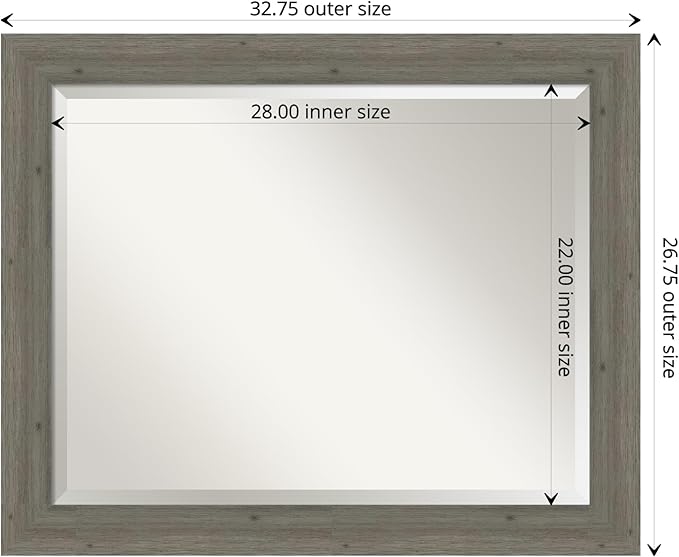 Amanti Art Grey Wall Mirror 27x33 Fencepost Grey Narrow Rectangle Bathroom - Image 4